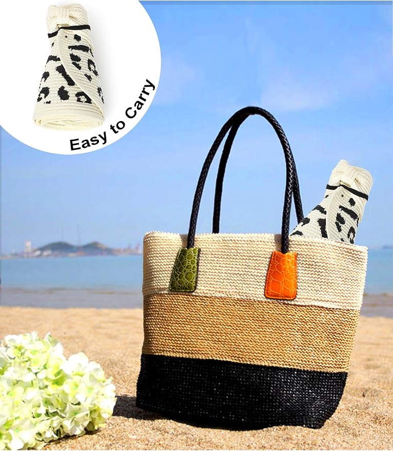 Womens Beach Straw Sun Hats Ponytail Hole Wide Brim Summer Visor Foldable Hat Sun Protection Packable for Travel Pool