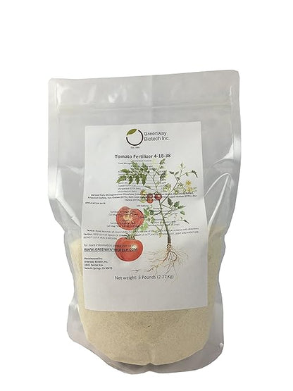 Greenway Biotech, Inc. Tomato Fertilizer 4-18-38 Powder - Water Soluble with Chelated Micronutrients for Tomatoes Peppers Eggplant - Bigger Fruit Better Flavor - Hydroponics or Soil - 5 LB