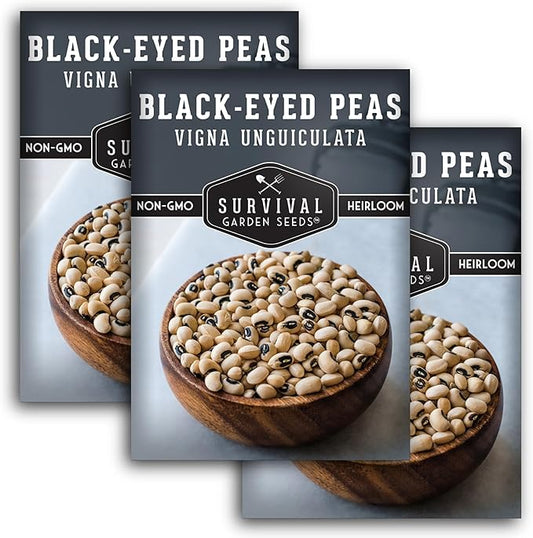 Black Eyed Pea Seeds for Planting - Heirloom Non-GMO Cowpea Variety - Drought Tolerant, High-Yield Southern Field Peas for Home Gardens and Food Independence - Survival Garden Seeds (3 Pack)