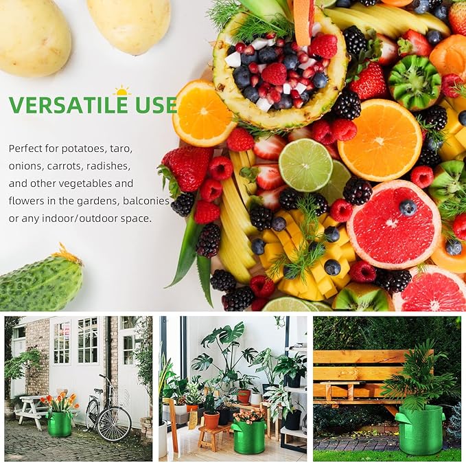 5-Pack 5 Gallon Grow Bags Heavy Duty Thickened Nonwoven Fabric Pots with Handles, Plant Grow Bags for Vegetables/Flower/Plant/Fruits, Green