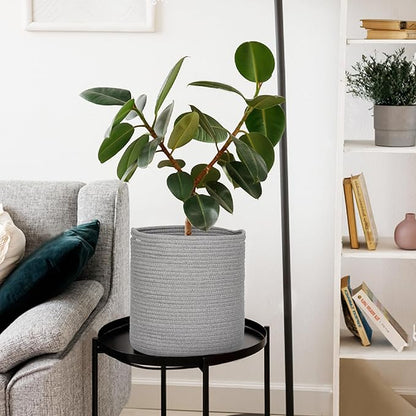 Cotton Rope Plant Basket, Woven Baskets Planter for 11 inch Pot, Round Indoor Tree Pot Cover, Storage Bin Organizer, Modern Basket for Plants and Home Decor, 12.5”X12.5”, Gray