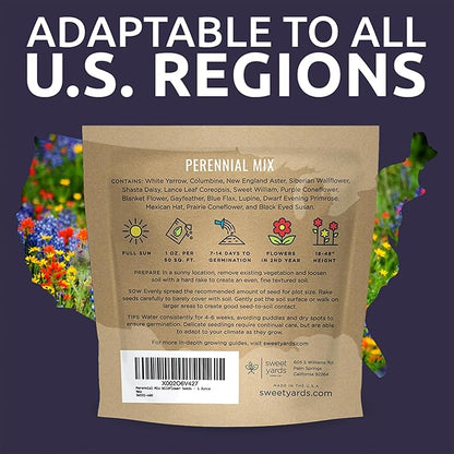 Perennial Wildflower Seeds Mixture - Bulk 1 Ounce Packet - Over 15,000 Pure Live Seed - Open Pollinated and Non GMO…