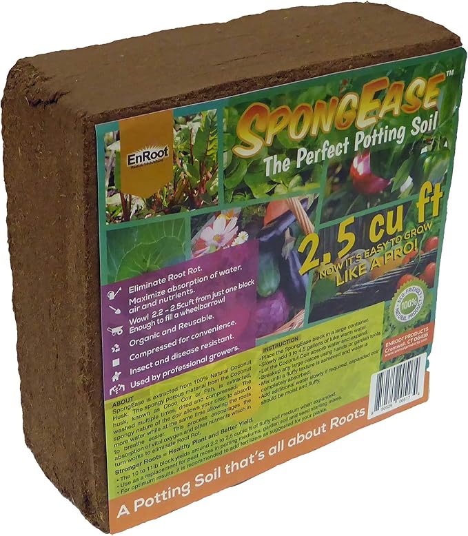 Coconut Coir Compressed Block expands up to 18.7 Gallons (2.5 Cu Ft) - Ideal Growing Medium for Potting Mix - Healthy Roots, Healthy Plants and Bountiful Harvest (1 Pack)