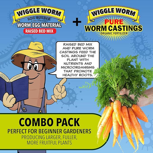 Combo Package - 15lbs Pure Earthworm Castings Organic Fertilizer and 80lbs Worm Egg Material Raised Bed Mix Plus for Indoor/Outdoor Gardening