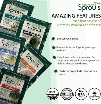 Nature Jims Organic Sunflower Seeds for Sprouting – Non-GMO, Premium Sunflower Microgreen Seeds – Nutritious, Fast Growing Sprouts & Easy to Plant – Ideal for Fresh Salads, Soups, & Smoothies – 8 Oz