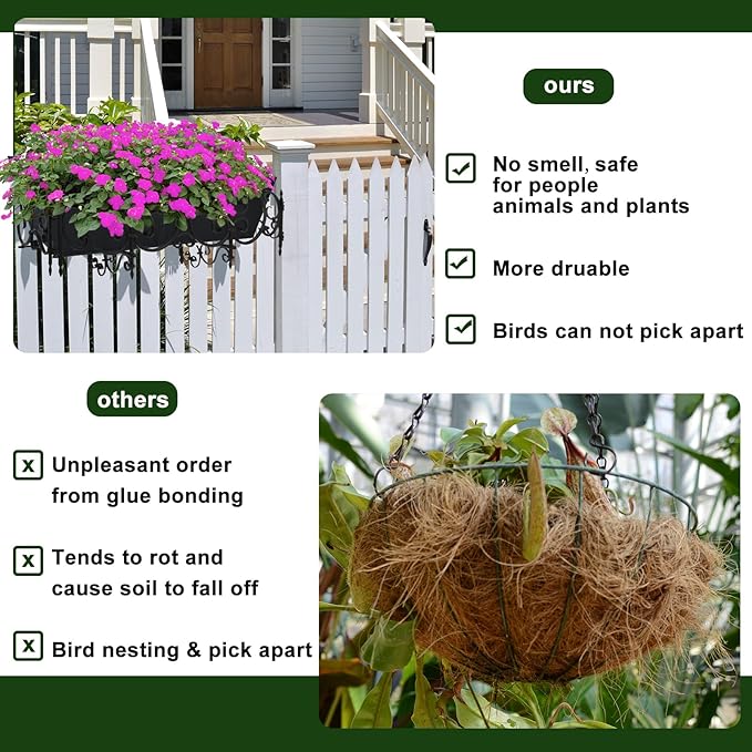 2PCS 30Inch Rectangle Window Box Liner Felt Planter Basket Liner Insert Black Plant Container Liners Non Woven Fabric Liner for Garden Fence Wall Railing Hanging Flower Pot - Avoid Bird Nesting