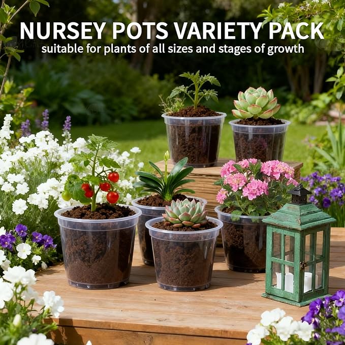 Clear Nursery Pots with Drainage, 5/6/7 Inch Nursery Plant Pots, Plastic Seedling Flower Pots for Indoor Plants, Transparent Planters for Indoor Plants, 15 Packs