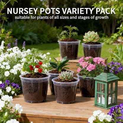 Clear Nursery Pots, 4/5/6 Inch Transparent Plastic Plant Pots with Drainage Holes, Variety Pack Seed Starting Pots, Clear Flower Pots for Indoor Outdoor Plants, 24 Packs