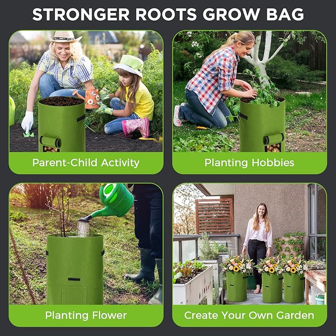 2 Pack 30 Gallon Potato Grow Bags with Harvest Window, Durable Garden Planter Bags with Handles for Potatoes, Tomatoes, and Vegetables - Indoor & Outdoor Gardening Supplies (Green)