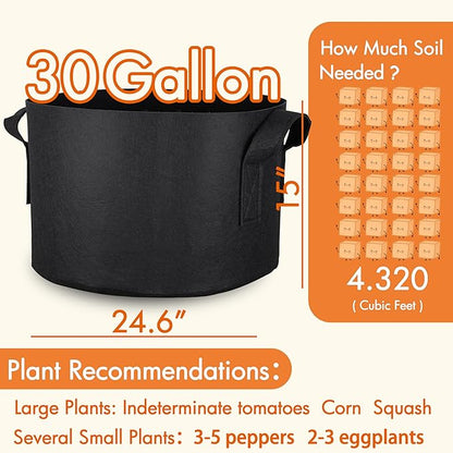 Gardzen 30 Gallon Grow Bags with Waterproof Liner, 500G Thick Nonwoven Fabric Pots, Cuts Watering by 50% in Hot Dry Climates, for Patio Balcony Use (6-Pack)