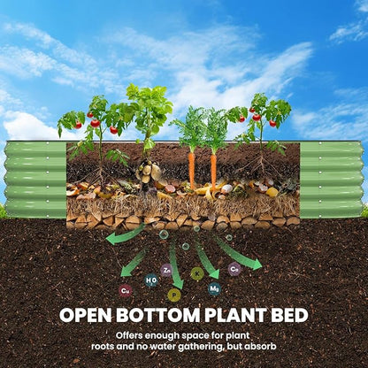 Galvanized Raised Garden Bed, 8x2x1.5 FT Oval Metal Planter Box for Outdoor, 18” Raised Beds for Gardening Vegetables Flower Herb(Green)