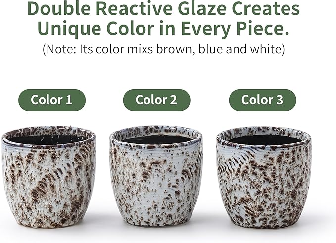 4+5.75 Inch Ceramic Planter Set of 2 with Drainage Hole and Saucer for Plants, Indoor-Outdoor Large Round Succulent Orchid Flower Pot -Reactive Glaze Speckled(Inner-pots not Larger Than 5 Inch)