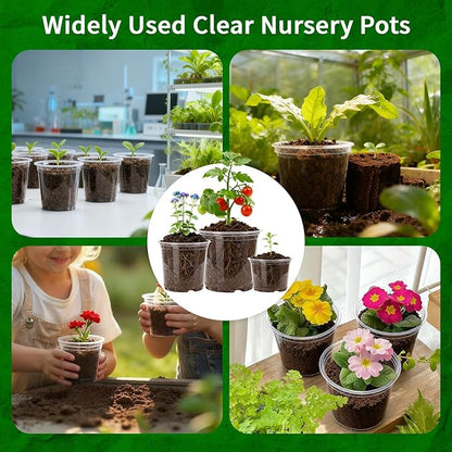 Clear Nursery Pots, 4/5/6 Inch Transparent Plastic Plant Pots with Drainage Holes, Variety Pack Seed Starting Pots, Clear Flower Pots for Indoor Outdoor Plants, 24 Packs