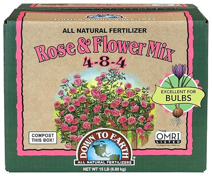 Down To Earth All Natural Fertilizers Organic Rose & Flower Mix - Plant Food for Roses, Bulbs, Flowers and Ornamentals 4-8-4, 15 lb