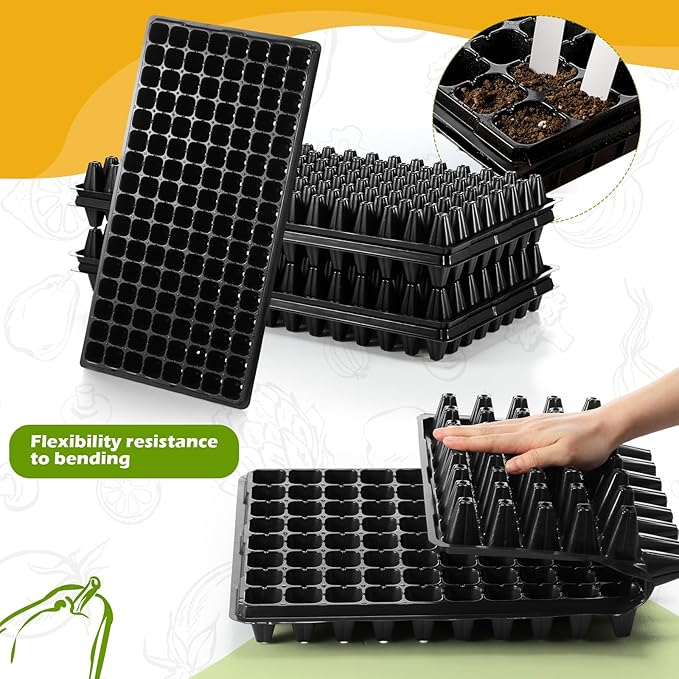 Yinder 20 Pcs Seed Starting Trays with Dome 128 Cells Plug Trays and 1020 No Holes Flat Tray with 100 Pcs Tags Seed Starter Kit for Nursery Germination Plant Propagation