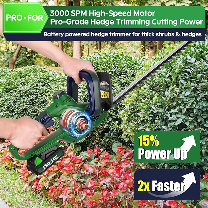 Cordless Hedge Trimmer with Battery and Charger, 20V Bush Trimmer, 22" Dual-Action Blade, 3000SPM Electric Shrub Trimmer, 0.55" Cutting, Lightweight Battery Powered for Garden & Yard