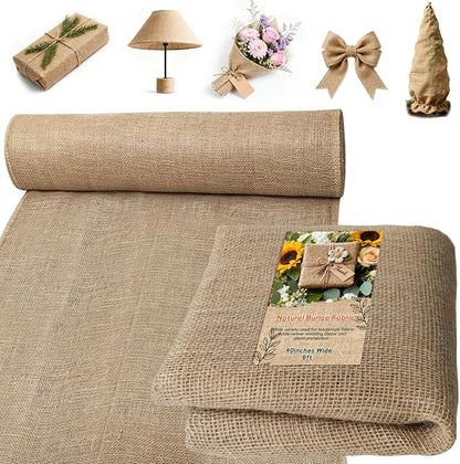 Burlap Fabrics Roll Natural Jute Burlap Garden Tree Wrap Outdoor Weed Barrier DIY Fall Halloween Craft Winter Frost Plant Landscape Blankets Cloth for Plant Gardening Shrubs (40in*6ft)