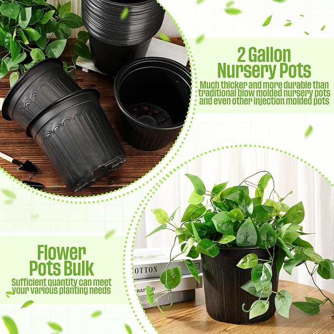 50 Pcs 2 Gallon Plant Nursery Pots Bulk Plastic Planter Flexible Flower Seedlings Pot with Drainage Hole Thickened Seed Starting Container for Flower Succulents Cuttings Transplanting