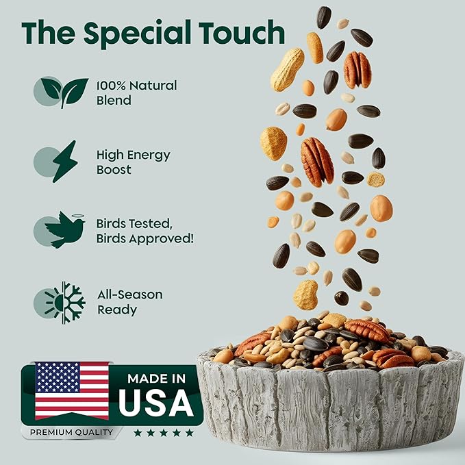 Year-Round Bird Food for Outside Wild Birds - Premium Bird Feed with Sunflower Seeds, Chips & Peanuts - Bird Seeds for Outside Wild Birds - Attracts Various Songbirds - No Fillers - USA Made (5LBS)