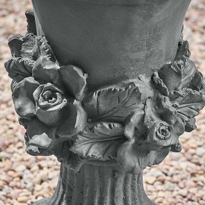 Christopher Knight Home Jorine Light Concrete Planter, Patio Planter, Mid-Centry Gadern Urn, Large Garden Pot, Floral Relif Design, Flower Urn with Drainage Hole for Backyard Home, Antique Gray