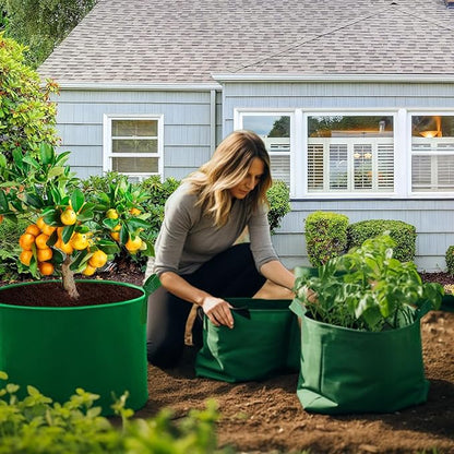 5 Gallon Grow Bags, Grow Bags 5 Gallon Fabric Plant Grow Bags Fabric Planters Garden Bgas Fabric Pots Tomato Planter Bags, 5-Pack, Green