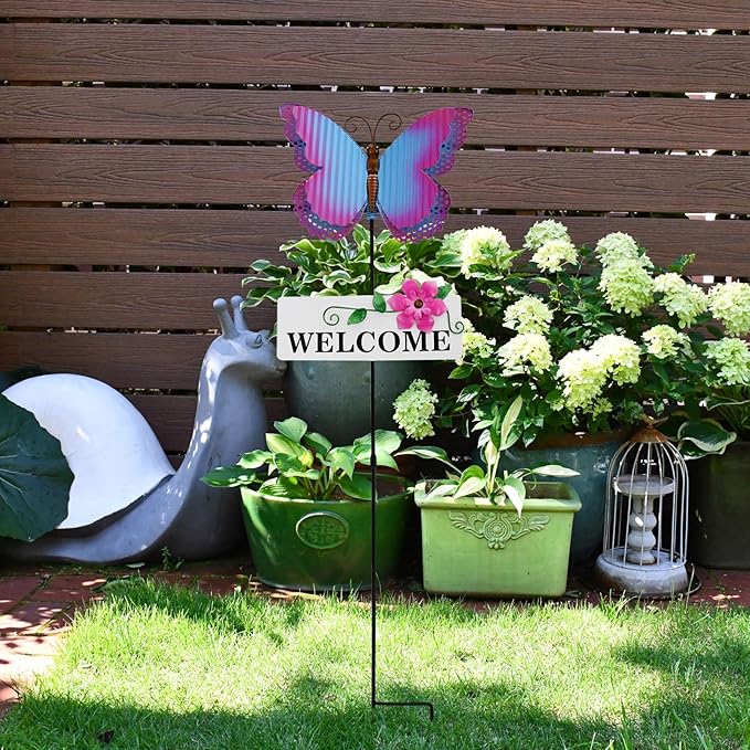 Morning View Butterfly Garden Stakes Decorative Metal Insect Yard Stake Outdoor Spring Lawn Ornaments Yard Art Patio Pathway Flower Pot Outside 30 Inch Tall