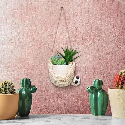 Patelai 2 Pieces Crochet Sloth Hanging Planter Handmade Sloth Plants Holder Plant Hanger for Indoor Outdoor Hanging Planter Supplies, Flower Pot and Plant Not Included