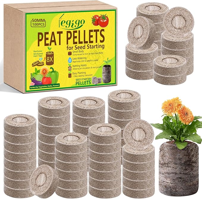 Legigo 100 Pcs 50mm Seed Starter Peat Pellets for Seedlings- Compressed Seed Starter Pods Seed Starting Pellets Plugs Soil Peat Pods for Starting Seeds, Garden Planting Herb Flower Vegetables