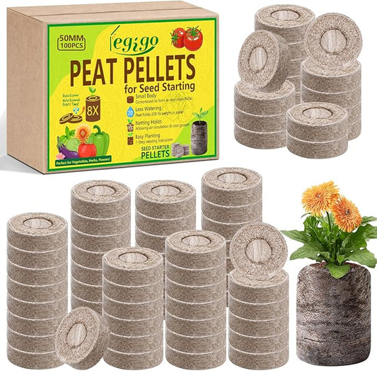 Legigo 100 Pcs 50mm Seed Starter Peat Pellets for Seedlings- Compressed Seed Starter Pods Seed Starting Pellets Plugs Soil Peat Pods for Starting Seeds, Garden Planting Herb Flower Vegetables