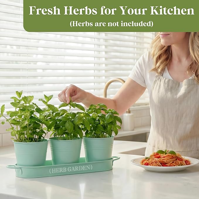 PERFNIQUE Indoor Herb Garden, Herb Planter for Indoor/Outdoor, Farmhouse Plant Pots, Windowsill Herb Garden with Tray(Planter only) Window Pots