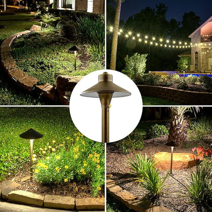 LED Low Voltage Pathway Lights 121- Solid Brass Outdoor Landscape Lights for Garden Pathway & Driveway Outdoor Lighting, 12V Landscape Lighting with Ground Stake & G4 LED Bulb (1 Pack Wide Top 8-1/2")