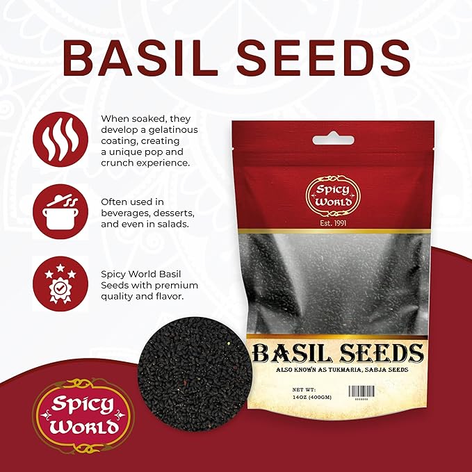 Spicy World Basil Seeds 14 Ounce Bag - Tukmaria, Sabja Seeds - Used in Falooda & Ayurveda