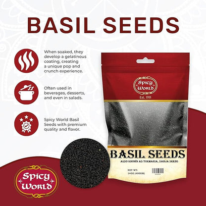 Spicy World Basil Seeds 14 Ounce Bag - Tukmaria, Sabja Seeds - Used in Falooda & Ayurveda
