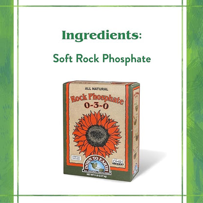 Down To Earth All Natural Fertilizers Organic Rock Phosphate - Calcium Phosphate Plant Food for Flower Beds and Vegetable Gardens 0-3-0, 5 lb