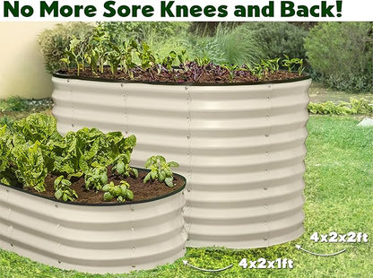 Plant & Plot Galvanized Raised Garden Beds Outdoor // 4×2×2 ft Planter Raised Beds for Gardening, Vegetables, Flowers // Large Metal Garden Box (White) // Patented Tool-Free Design
