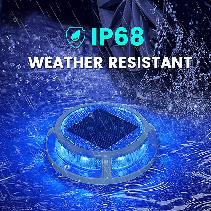 SIEDiNLAR Solar Deck Lights Outdoor 2 Modes 16 LEDs Dock Light Driveway Markers Solar Powered Waterproof for Ground Pathway Step Walkway Stair Garden Yard Road 16 Pack (Blue/Red)