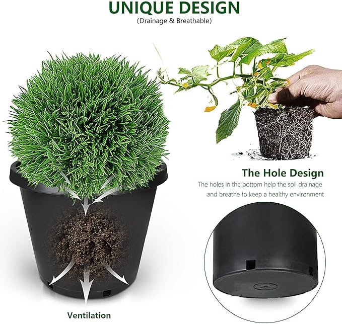 10-Pack 12.7 Gallon Round Planter Nursery Pots, Flower Plant Container Injection Molded Plastic Nursery Pots Gardening Pot for Indoor Outdoor Vegetables, Succulents, Black