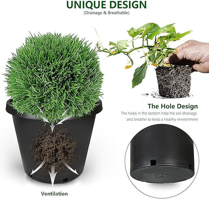 10-Pack 12.7 Gallon Round Planter Nursery Pots, Flower Plant Container Injection Molded Plastic Nursery Pots Gardening Pot for Indoor Outdoor Vegetables, Succulents, Black