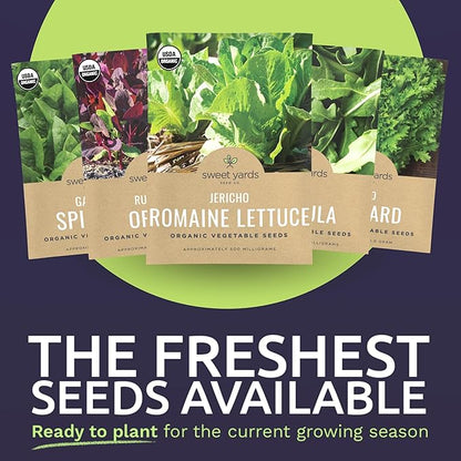 Organic Heat Tolerant Lettuce Seeds Variety Pack - 8 Individual Packs - 2026 Season - Galilee Spinach, Wild Arugula, Romaine Lettuce & More! for Indoor & Outdoor Planting (Non-GMO, Certified Organic)