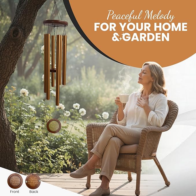 36" Personalized Memorial Wind Chimes with Custom Picture Pendant & a Letter from Heaven | Sympathy Gift for Loss of Loved One, Bereavement Gift Idea, dog memorial gifts for loss of dog - Gold