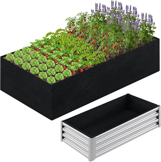 2mm Thick Fabric Garden Grow Bed Bags, 6x3x1 Feet Liners Designed for Outdoor Metal Raised Garden Beds, 128 Gallon Capacity Large Garden Bed Liner Vegetable Growing Boxes