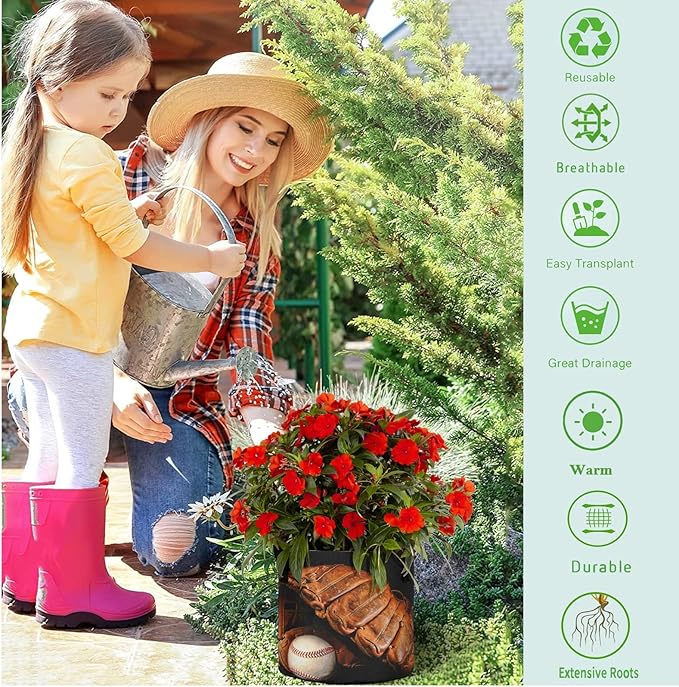 3 Gallon Old Baseball Breathable Grow Bags Heavy Duty Planter Pot Containers with Handles for Potato Tomato Fruits Flowers Vegetables