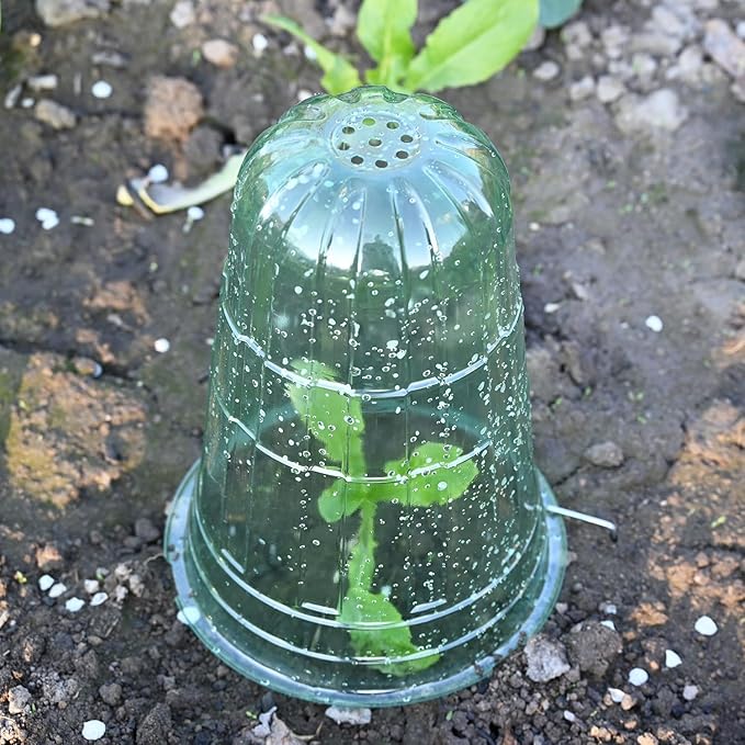 10 Pack Garden Cloches for Plants, Reusable Bell Plant Protector, Garden Protection from Animals Snails Birds Chickens Insect, 9.85" H X 7.3" D (Green)