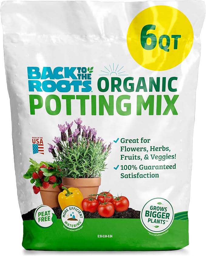 Back to The Roots 100% Organic Potting Mix (6 Quart) Premium Blend Made in The USA