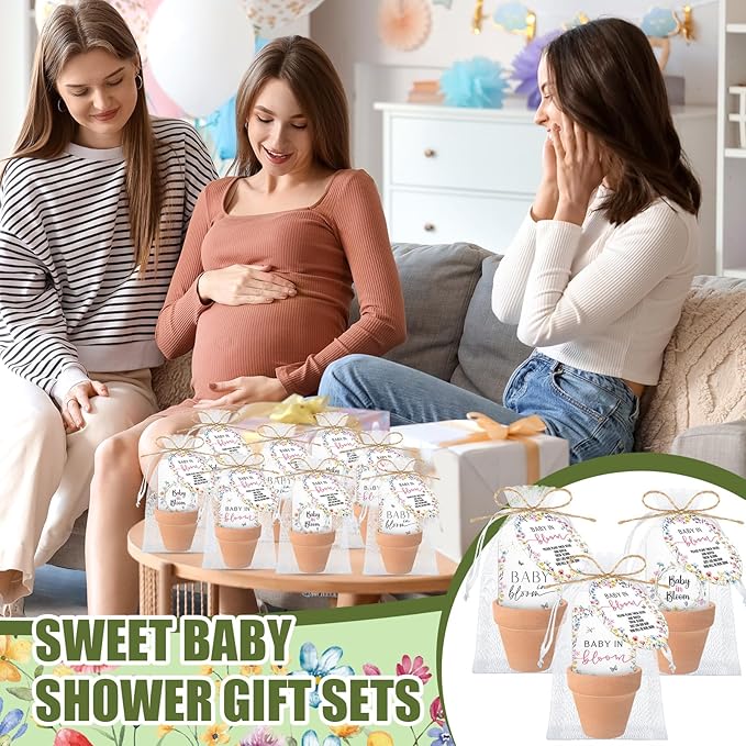 Baby Shower Party Favors Baby in Bloom Envelopes Seed Packets Include 24 Mini Terracotta Pots Seed Packets 24 Self Adhesive Envelopes Thank You Tags Gifts for Party(Wildflower)