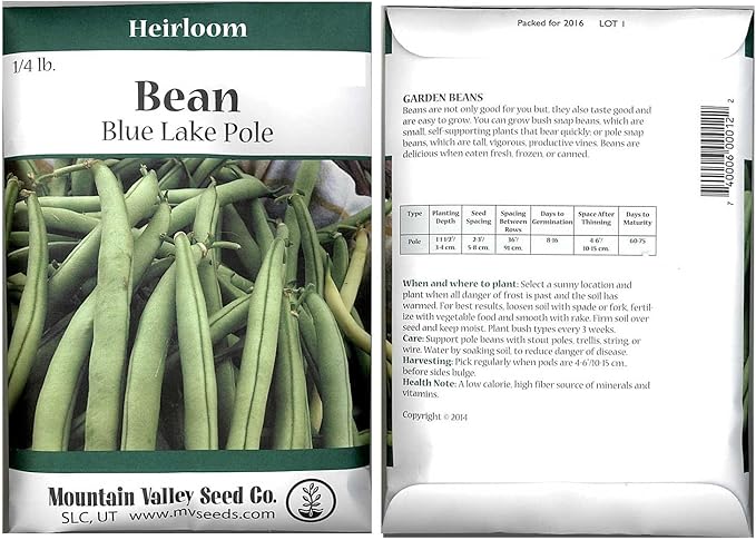 Blue Lake FM1K Pole Bean Seeds - 4 Oz Packet - Non-GMO, Heirloom - Green Bean Vegetable Garden Seeds - Phaseolus vulgaris