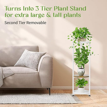 iDavosic.ly 4 Tier Corner Plant Stand Indoor, 45 Inch Tall Vertical Metal Flower Heavy Duty Pot Holder Shelf Outdoor for Patio Porch Living Room, White & Rustic Brown - Round