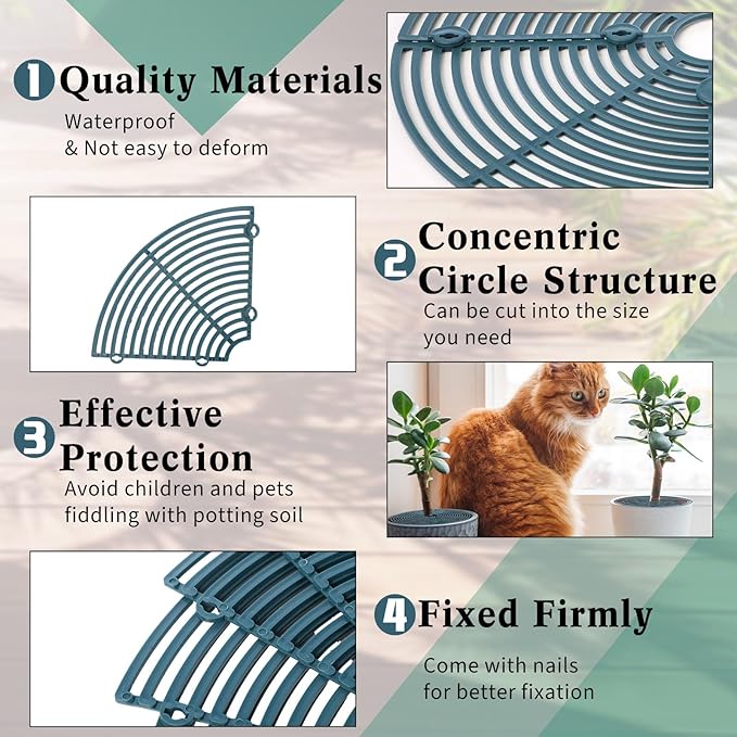 Sawysine 3 Pcs Plant Pot Cover Plant Protector from Animal Flower Pot Grid with Center Cutout Flower Cover Soil Protectors(11.8 in,Blackish Green)