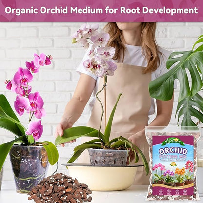 Riare 1QT Orchid Potting Mix, Natural Orchid Bark Potting Mix Soil Medium with Pine Bark and Perlite, Premium Orchid Repotting Kit for Phalaenopsis Dendrobiums, Enhanced Drainage & Root Expansion