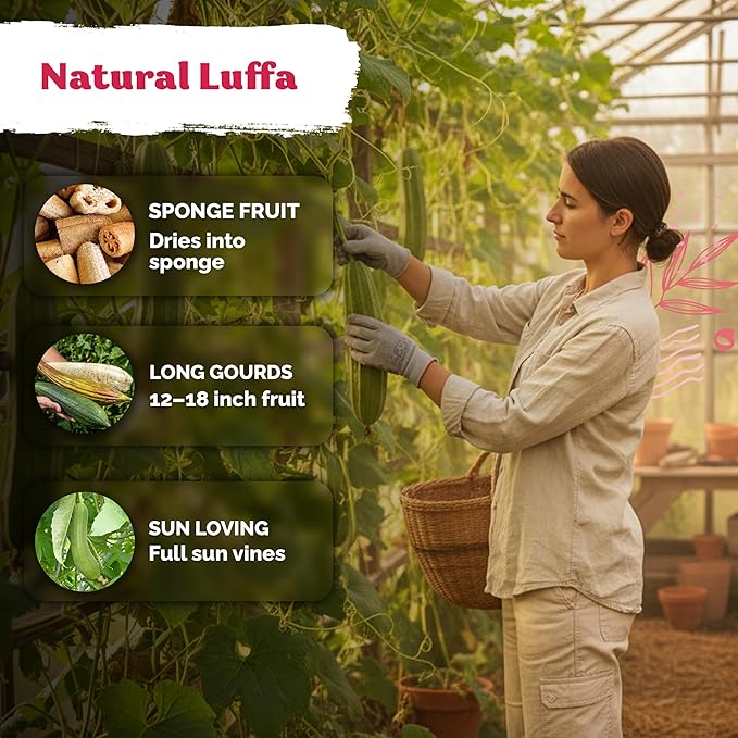 KVITER 40 Luffa Seeds (Luffa Aegyptiaca) – Loofa, Loofah Sponge Gourd Heirloom Seeds, Ideal Non GMO & Organic Natural Sponge – Loofah Seed for Planting from USA to Grow in Your Home Vegetable Garden